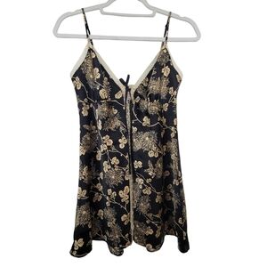 Victoria's Secret Black and Gold Floral Open Front PJ Top/Dress Size Small